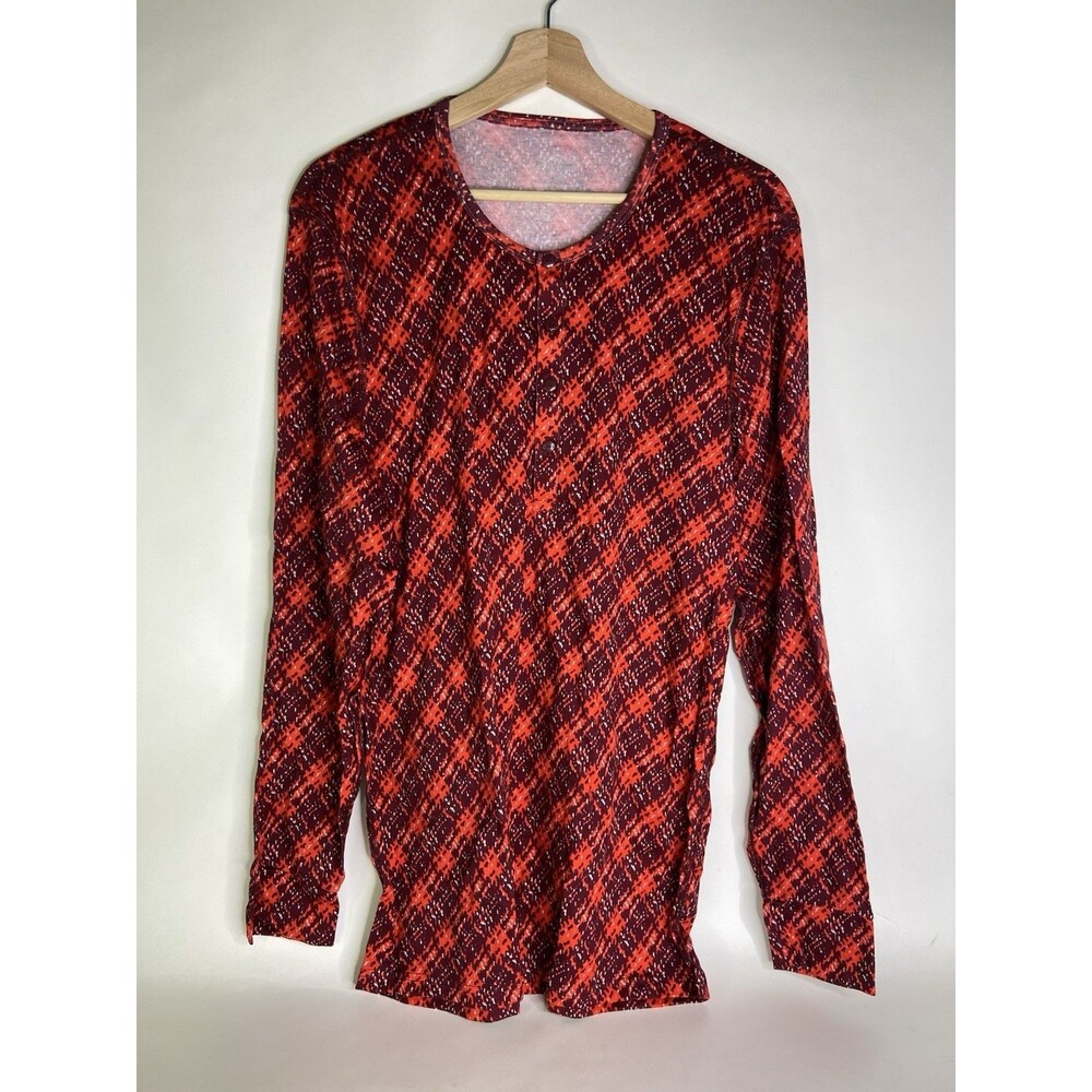 2xist Essential Cotton Long Sleeve Henley T-Shirt Abstract Plaid Mens Size XL